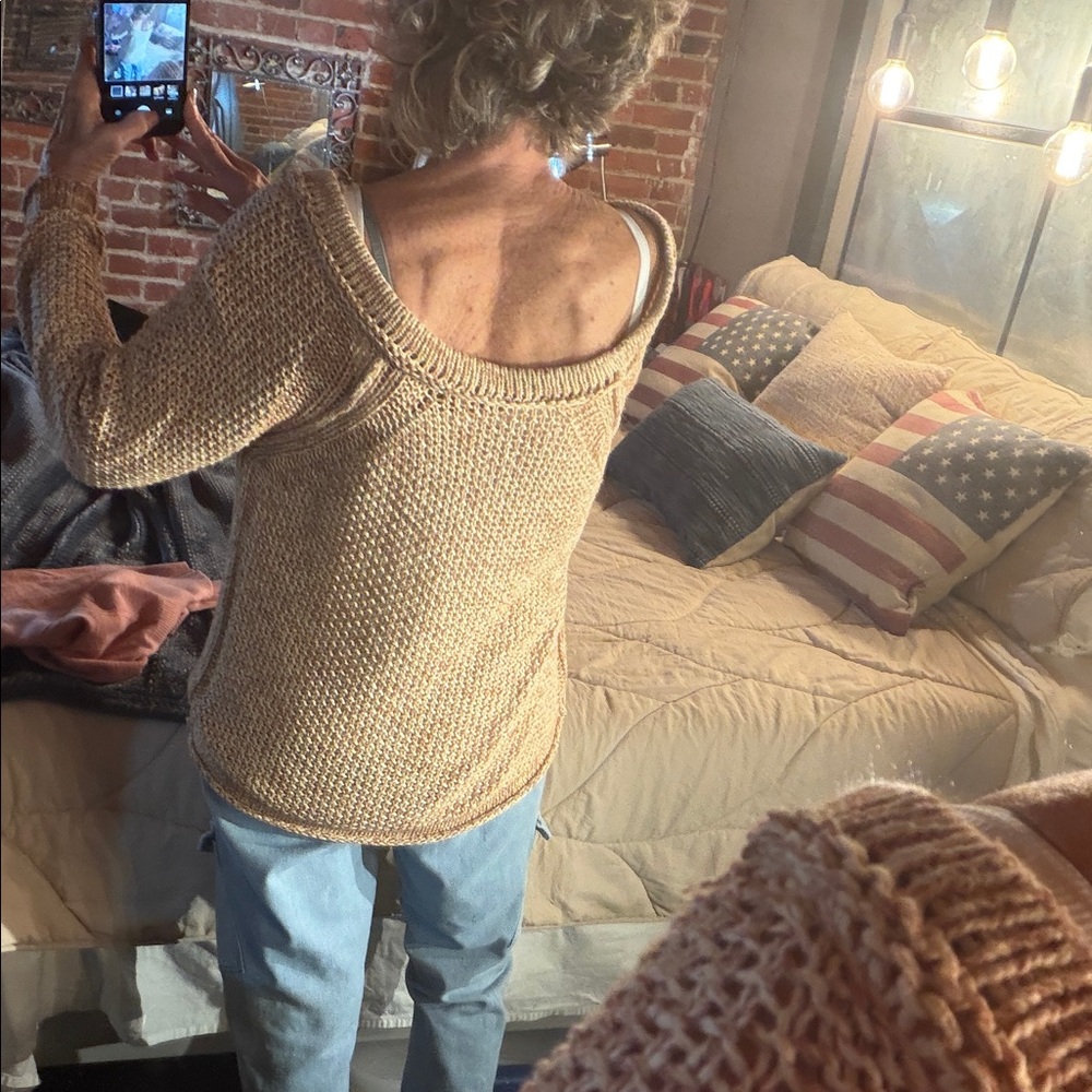 Free People Slouchy Scoop-Neck Sweater in Tan - Picture 5 of 14